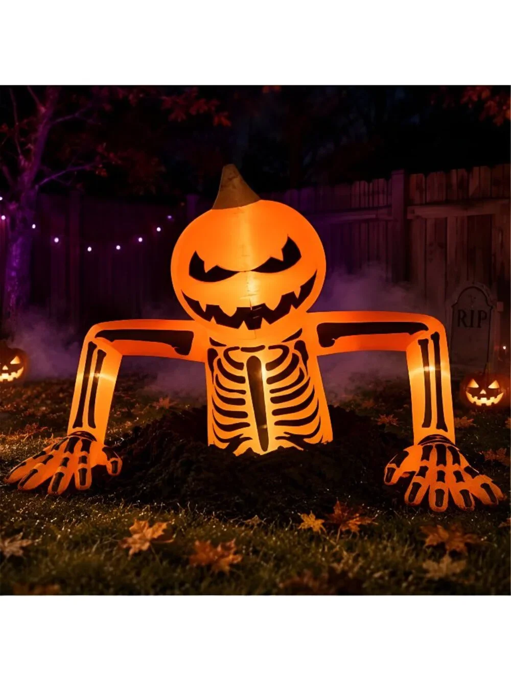 7.7Ft Halloween Inflatables Pumpkin Skeleton Decorations with LED Lights